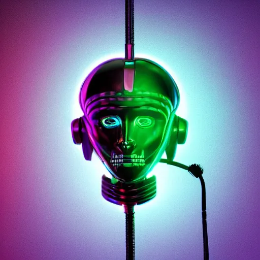 Image similar to a glossy claymodel of a dieselpunk aztec futurism robot head with glowing headphones, 8 k, symetrical, flourescent colors, halluzinogenic, multicolored, very detailed, black background, 3 d render,