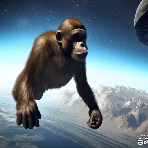 Image similar to ape in space, full body, realistic, ultra detail, 8k, Unreal Engine, Atmospheric