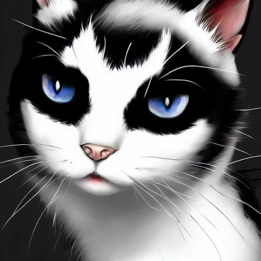 Image similar to black-white cat as a pirate, digital art, artstation,