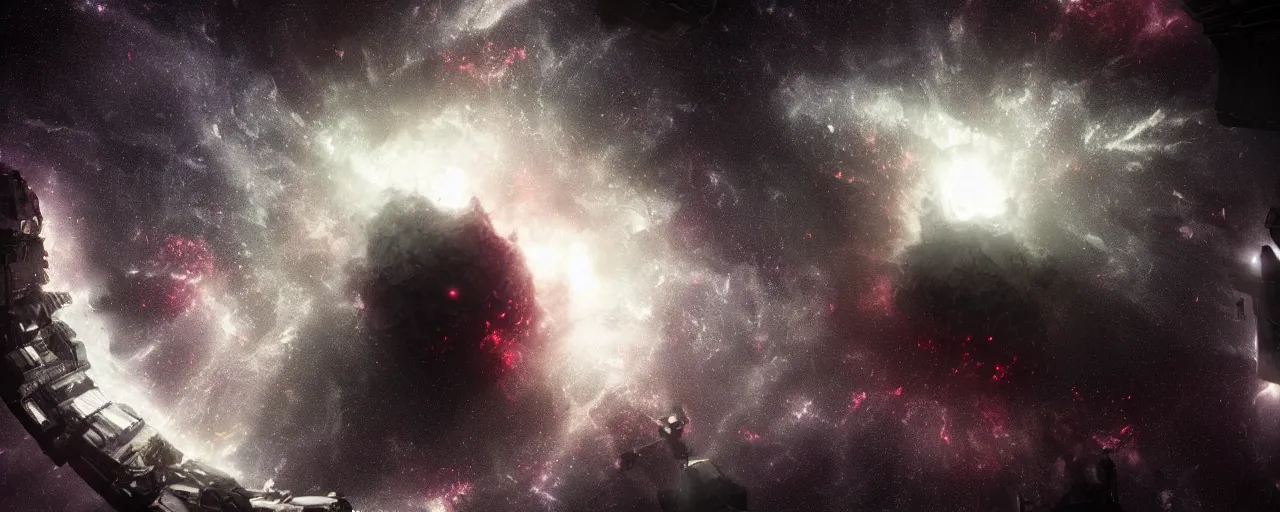 Image similar to a dark epic swirling galaxy, space scene, dark scifi, unreal engine, octane render, volumetric lighting