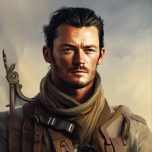 Prompt: male explorer, luke evans, portrait, highly detailed, digital painting, artstation, concept art, sharp focus, illustration, art by artgerm and greg rutkowski and alphonse mucha