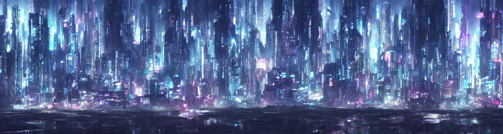 Prompt: highly detailed futuristic cyberpunk city skyline, matte painting, from the anime film Ghost in the Shell, trending on pixiv