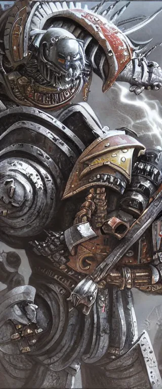 Prompt: a warhammer 40k tzar concept art, detailed face , detailed body, cyber arms, omnious background, digital art by kentaro Miura