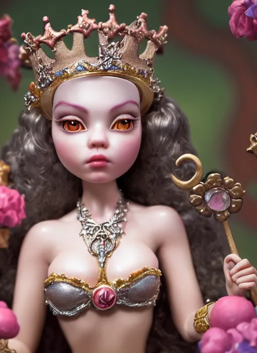 Image similar to highly detailed closeup, profile portrait of a tin toy fairytale princess wearing a crown, bikini, unreal engine, nicoletta ceccoli, mark ryden, earl norem, lostfish, global illumination, detailed and intricate environment