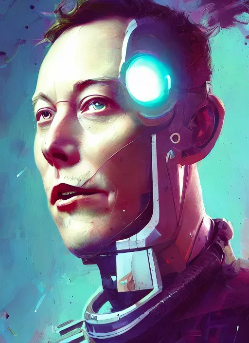 Image similar to a beautiful portrait of elon musk as cyborg. character design by cory loftis, fenghua zhong, ryohei hase, ismail inceoglu and ruan jia. artstation, volumetric light, detailed, rendered in octane