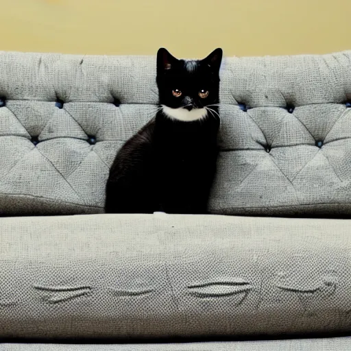 Image similar to a cat in cartoon style sitting on a couch