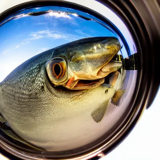 Image similar to fish eye of a man side eyeing the camera, photograph, close up, eye very close to the camera