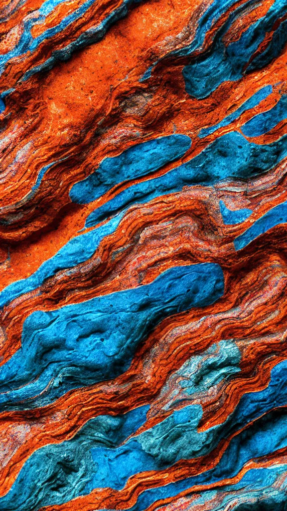 Prompt: vivid color, folded, tessellated planes of rock, alien sedimentary schematic, igneous rock, marbled veins, macro photography, 3D!!! diorama, depth of field with layers of strata, mineral grains, dramatic lighting, rock texture, sand by James jean, geology, octane render in the style of Luis García Mozos