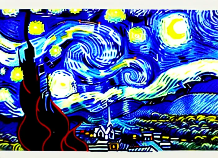 Image similar to starry night vii poster but the black is white and the dark blue is light, deep detailed