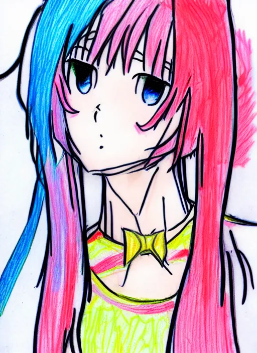 Prompt: Colorful Anime girl sketch, visual pencil markings