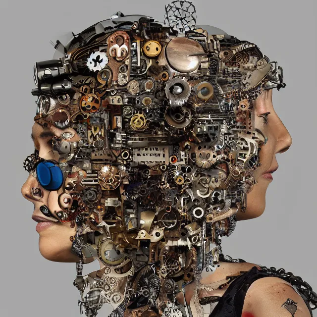 Image similar to profile portrait of a woman, computer parts, mechanical parts, by giuseppe arcimboldo, steampunk, cyberpunk, futuristic, psychedelic, surreal, sci - fi, vaporwave, alien, dreamlike.