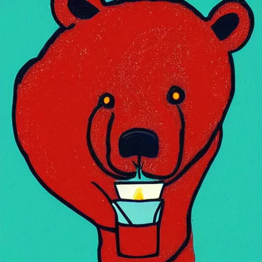 Prompt: bear sniff red candle, bear sniff red cocaine