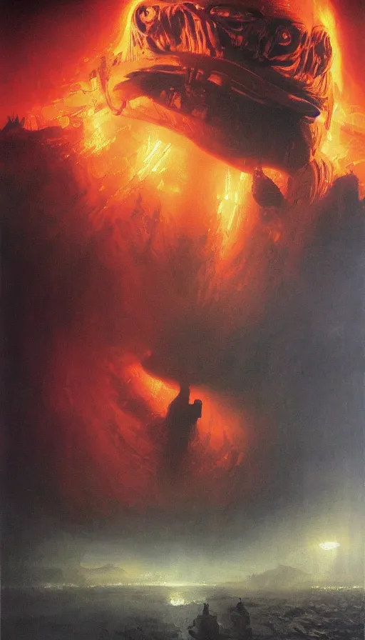 Image similar to jeff bezos'face close up on the apocalypse now poster, red sunset, snake river in the jungle, black helicopters, air brush, oil paint, radiant light, caustics, heroic, bright iridescent light, by gaston bussiere, by bayard wu, by greg rutkowski, by maxim verehin