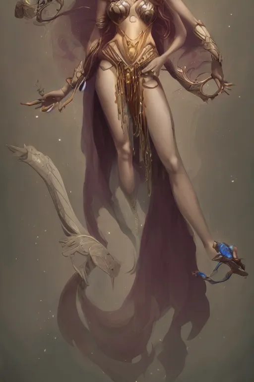 Image similar to beautiful mysterious goddess of time, character concept art, DeviantArt Artstation, by Brom and Peter Mohrbacher