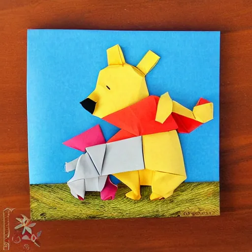 Prompt: origami pooh and piglet