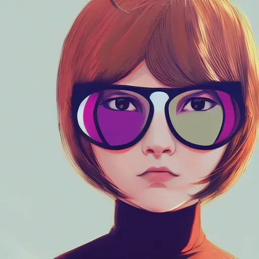 Prompt: face of a beautiful girl wearing goggles, olive skin, symmetrical, ilya kuvshinov, jamie hewlett, yoji shinkawa, muted colors, portrait, beautiful detailed illustration, 17th century oil painting, flat colors, studio ghibli, cel shading,