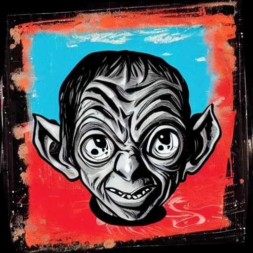 Prompt: gollum pop-art, rock-n-roll, guitar