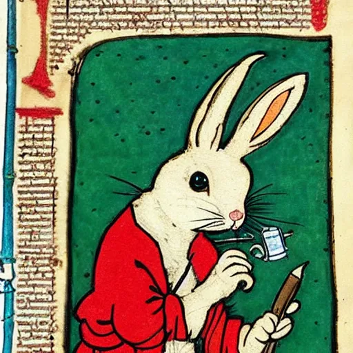 Image similar to rabbit smoking a joint medieval illuminated manuscript