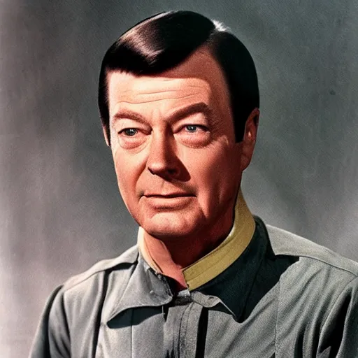 Image similar to photo of a person who looks like a mixture between deforest kelley and james doohan