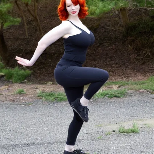 Image similar to christina hendricks doing squats exercises,