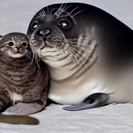 Image similar to seal with a kitten