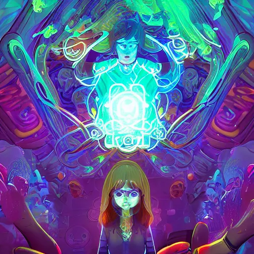 Image similar to skill magic geek inside matrix deepdream radiating a glowing aura stuff loot legends stylized digital illustration video game icon artstation lois van baarle, ilya kuvshinov, rossdraws,