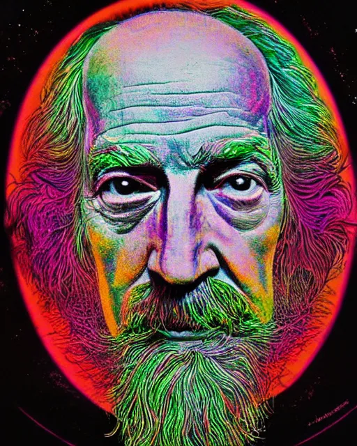 Prompt: a psychedelic portrait of albert hoffman