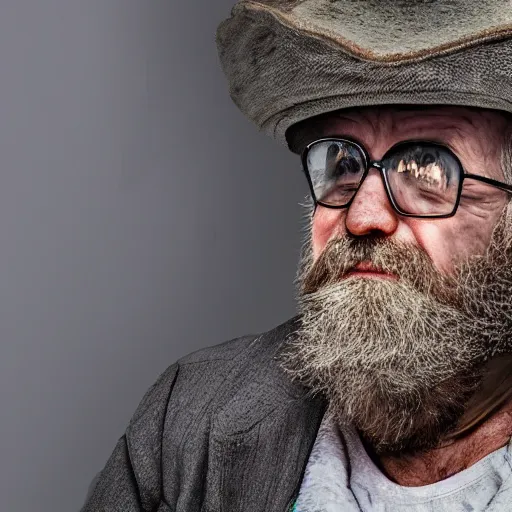 Image similar to realistic photo of a bearded old man sitting on a cloud in the sky using a desktop computer 3 5 mm hdr sunny