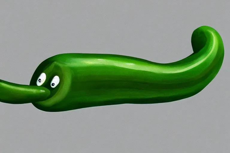 Image similar to Long Green Sausage with eyes and fangs, fine details, concept art