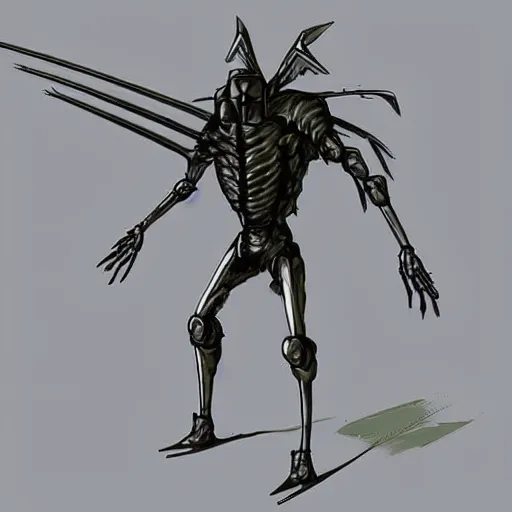 Image similar to A humanoid mosquito, reminiscent of a winged medieval knight. Metal gear solid style.