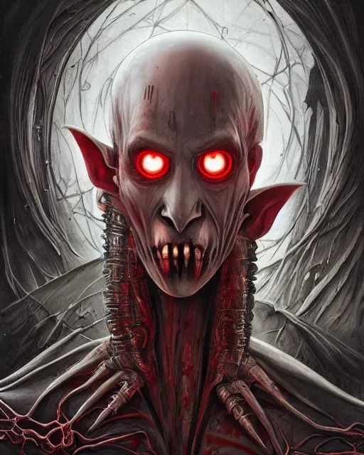 Prompt: bloody nosferatu cyborg, by antonio j. manzanedo, giger, alex grey, android jones, wayne barlowe, philippe druillet, raymond swanland, cyril rolando, josephine wall, harumi hironaka, trending on artstation