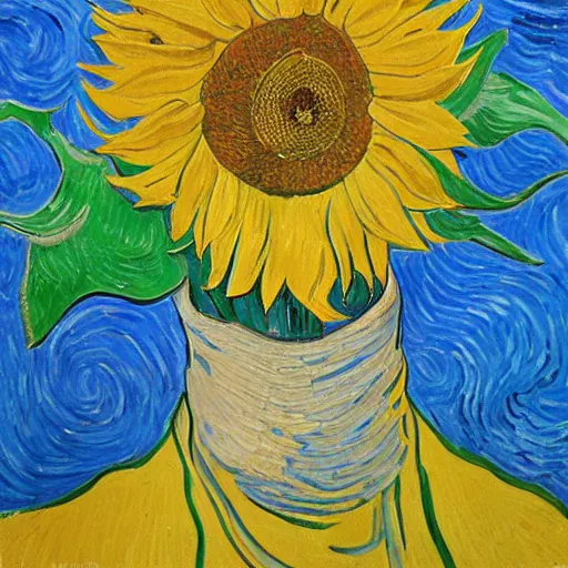 Prompt: jungkook holding a sunflower in van gogh style