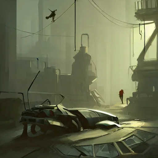 Image similar to half life 3 concept art, highly detailed, viktor antonov concept art, sergey kolesov concept art