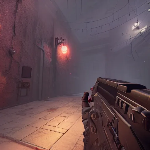 Image similar to lovecraftian fps on unreal engine 5