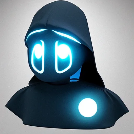 Prompt: award - winning. trending on artstation. 4 k. a faceless robotic figure wearing a hooded cape made of the night sky with 1 dark blue glowing eye on its face. full - body.