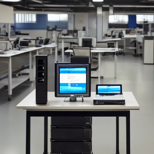 Prompt: an active computer terminal in a deserted laboratory, rhads