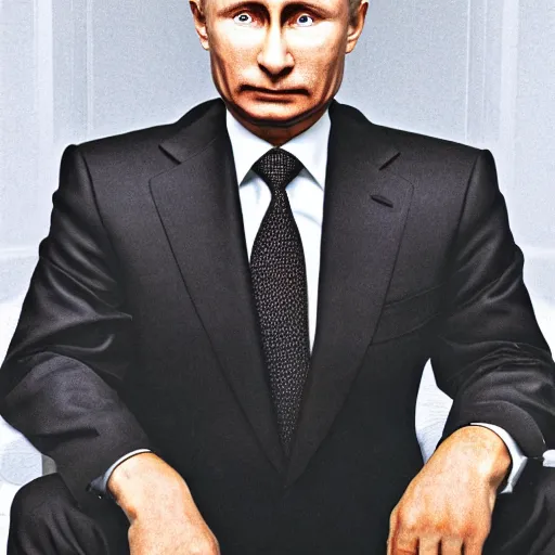 Image similar to vladimir putin portrait sitting on a toilet, realistic face, 8 k resolution, highly detailed