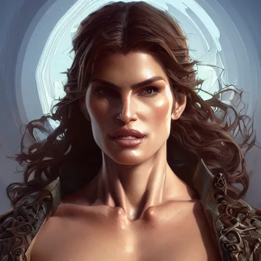 Image similar to Cindy Crawford as Lana Croft, intricate, elegant, highly detailed, digital painting, artstation, concept art, smooth, sharp focus, illustration, art by artgerm and greg rutkowski and alphonse mucha