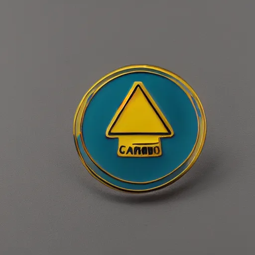 Image similar to a diamond enamel pin depicting a caution label, smooth curves