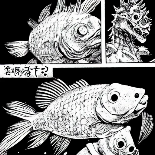 Image similar to goldfish manga drawn in the style of dorohedoro by q hayashida