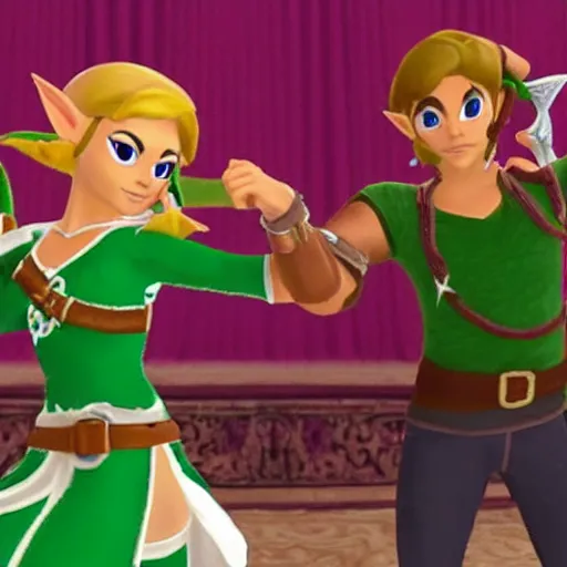 Image similar to zelda dancing salsa with link inside the castle