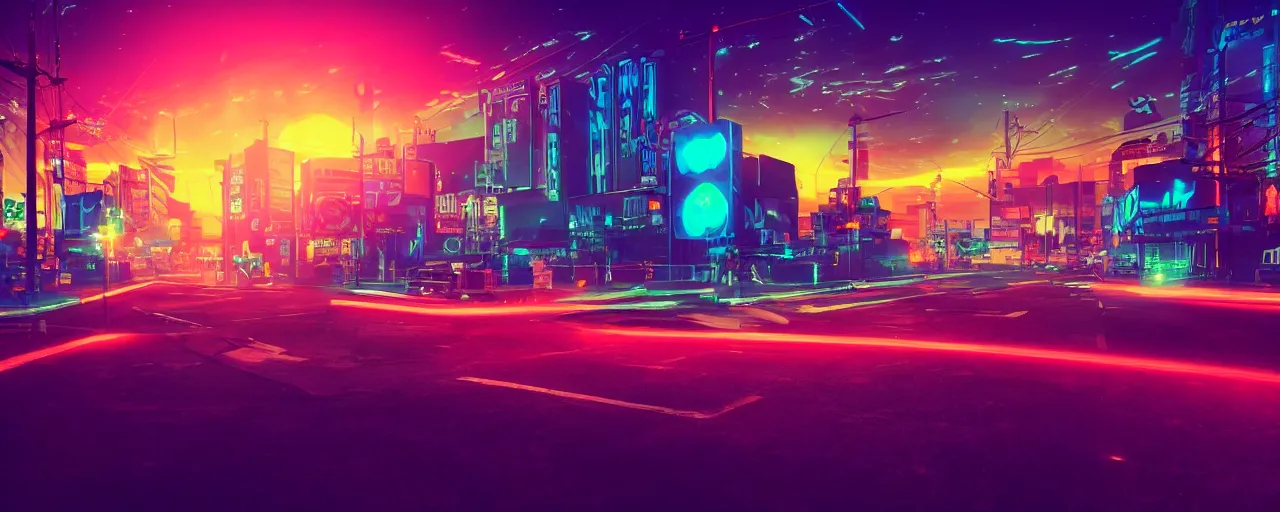 Image similar to night city, neon lights, glow, retrowave style, sunset, photorealism