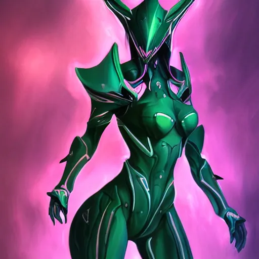 Image similar to Stunning painting of Saryn Prime warframe doing an elegant pose, high quality digital, deviantart, artstation