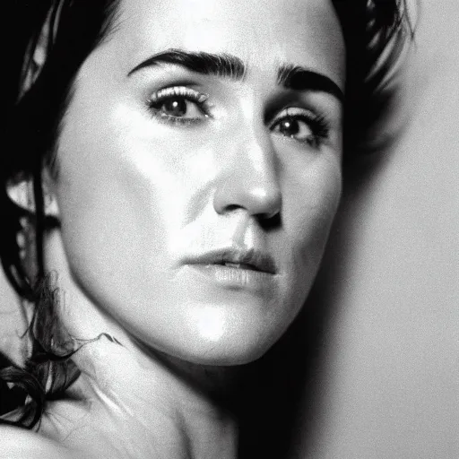 Prompt: 35mm film still of Jennifer Connelly, figure portrait