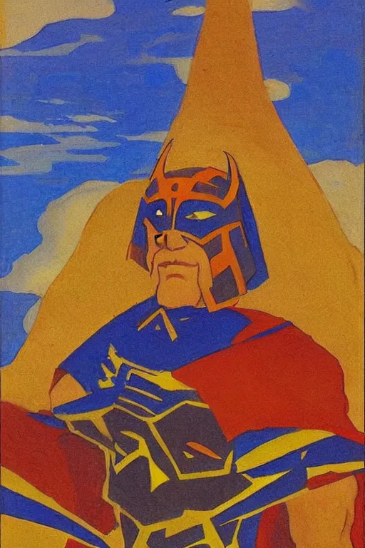 Image similar to thor, marvel, artwork by nicholas roerich,