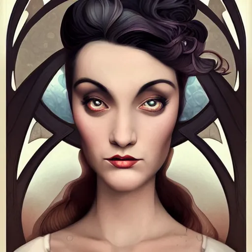 Image similar to an art nouveau, ( streamline moderne ), multi - racial portrait in the style of anna dittmann and charlie bowater and loish. very large, clear, expressive, and intelligent eyes. symmetrical, centered, ultrasharp focus, dramatic lighting, photorealistic digital matte painting, intricate ultra detailed background.