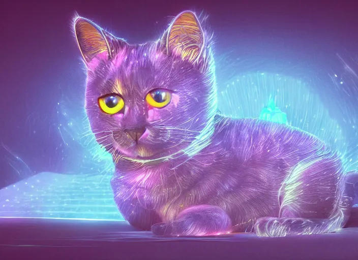 Image similar to coloring book drawing of a cat from a musical sparkly digital space opera, Animated film, volumetric lighting, octane render, by Paul Anglada