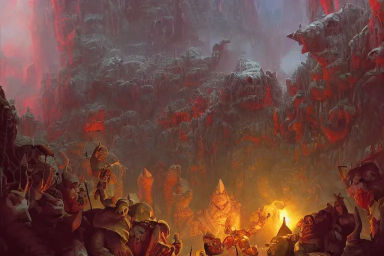 Image similar to point perspective dungeon irradiated fantasy dungeon The troll herald Shiah and their mangy crowd of mummys are hiding on the thick delta.,by artgerm and Craig Mullins, James Jean, Andrey Ryabovichev, Mark Simonetti and Peter Morbacher 16k