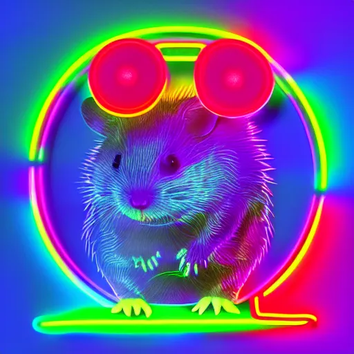 Image similar to cyberpunk hamster made of glowing rainbow neon lights, 8 k, hd, logo