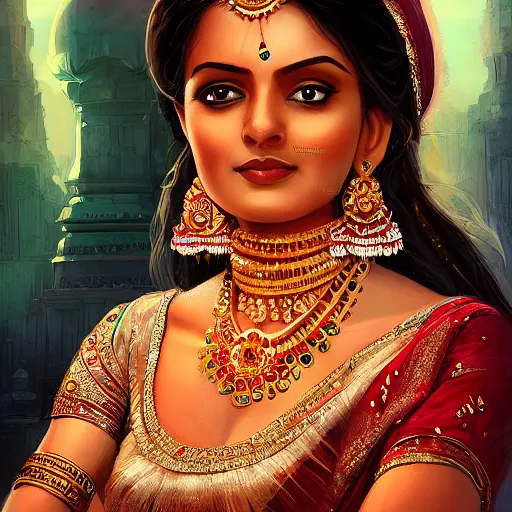 Prompt: portrait of Beautiful indian bride , full of details, matte painting, concept art, smooth, by Jordan Grimmer and by artgerm and by mark Brooks